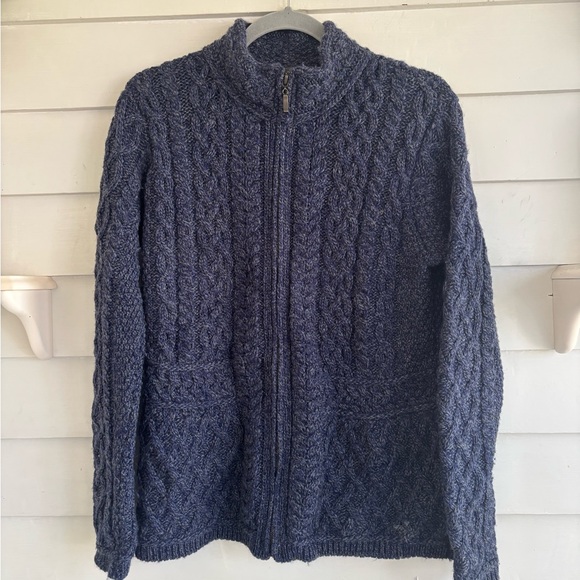 Inis Crafts Blue Marled Merino Wool Sweater Full Zip Sweater Size Medium - Picture 6 of 10